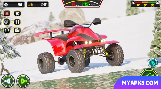 Corrida de quadriciclo na montanha de neve