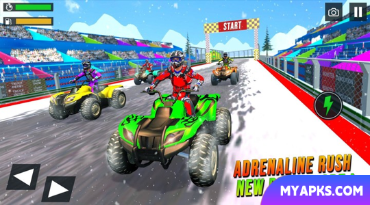 Corrida de quadriciclo na montanha de neve