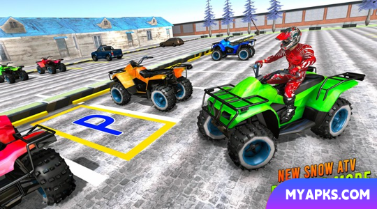 Corrida de quadriciclo na montanha de neve