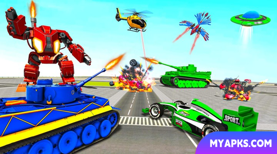 Jogo de transformação de robô de tanque do exército