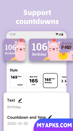 Variedade de widgets - widgets de imagem, widgets de calendário, widgets de contagem regressiva, widgets de iOS