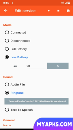 Notificação sonora da bateria