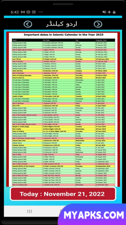Islamic (Urdu) Calendar 2023